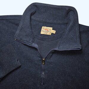 Faherty Mens Navy Blue Textured Organic Cotton Quarter Zip Pullover Small